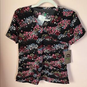 NWT GT PERFORMANCE 3-Pocket Scrub Top Short Sleeve Floral Print XS